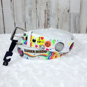 Roller Disco Leather Belt White Size Small